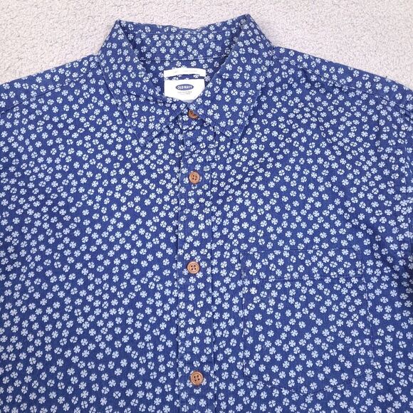 Old Navy Shirt Mens‎ Medium Slim Fit Blue Geometric Long Sleeve Button Down - Picture 2 of 14